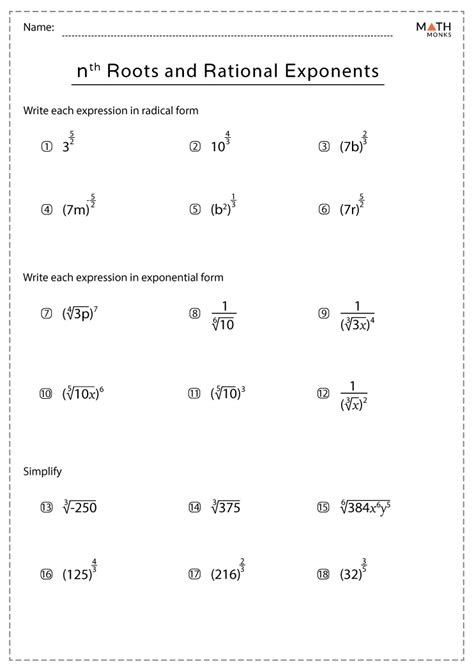 properties of rational exponents and radicals worksheet